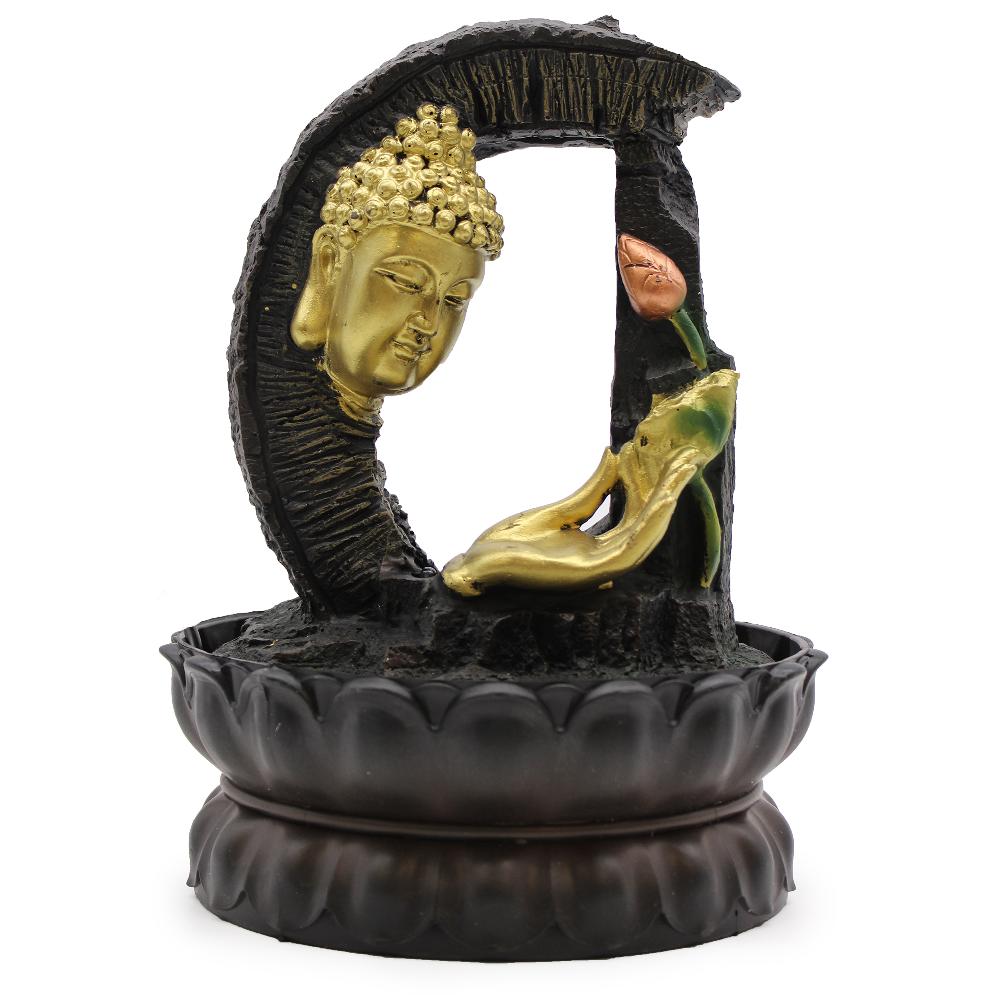ancient wisdom Tabletop Water Feature - 30cm - Golden Buddha & Lotus