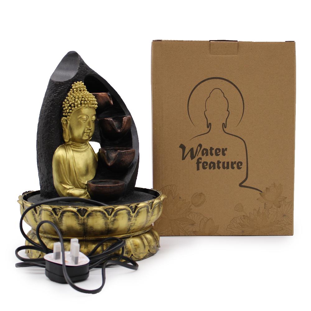 Ancient Wisdom Tabletop Water Feature - 30cm - Golden Buddha & Pouring Pots