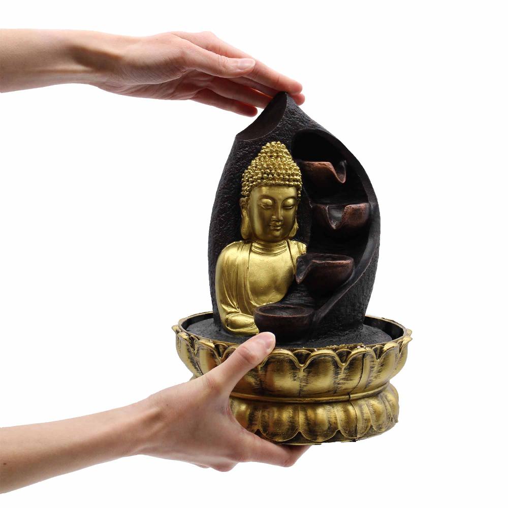 Ancient Wisdom Tabletop Water Feature - 30cm - Golden Buddha & Pouring Pots