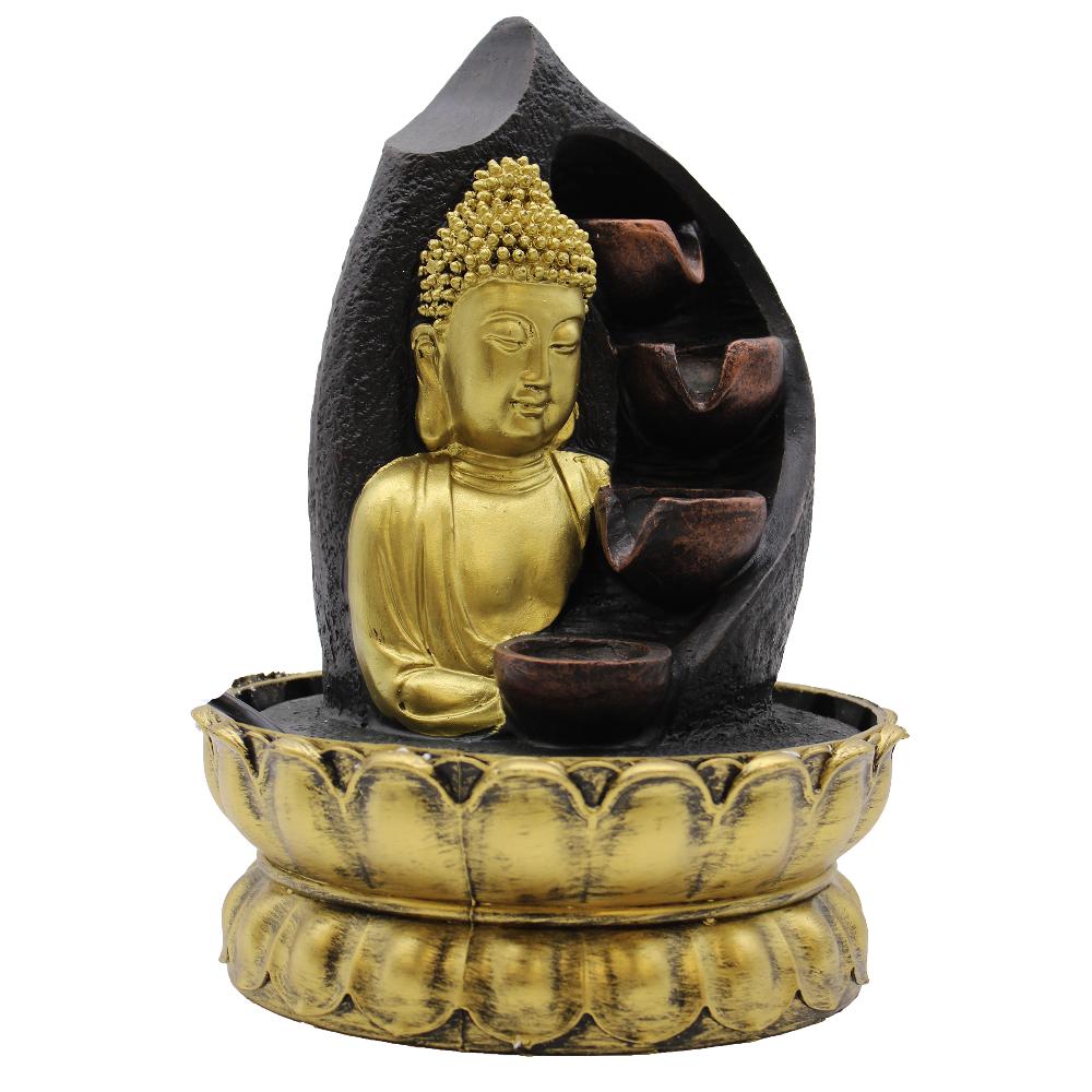 ancient wisdom Tabletop Water Feature - 30cm - Golden Buddha & Pouring Pots