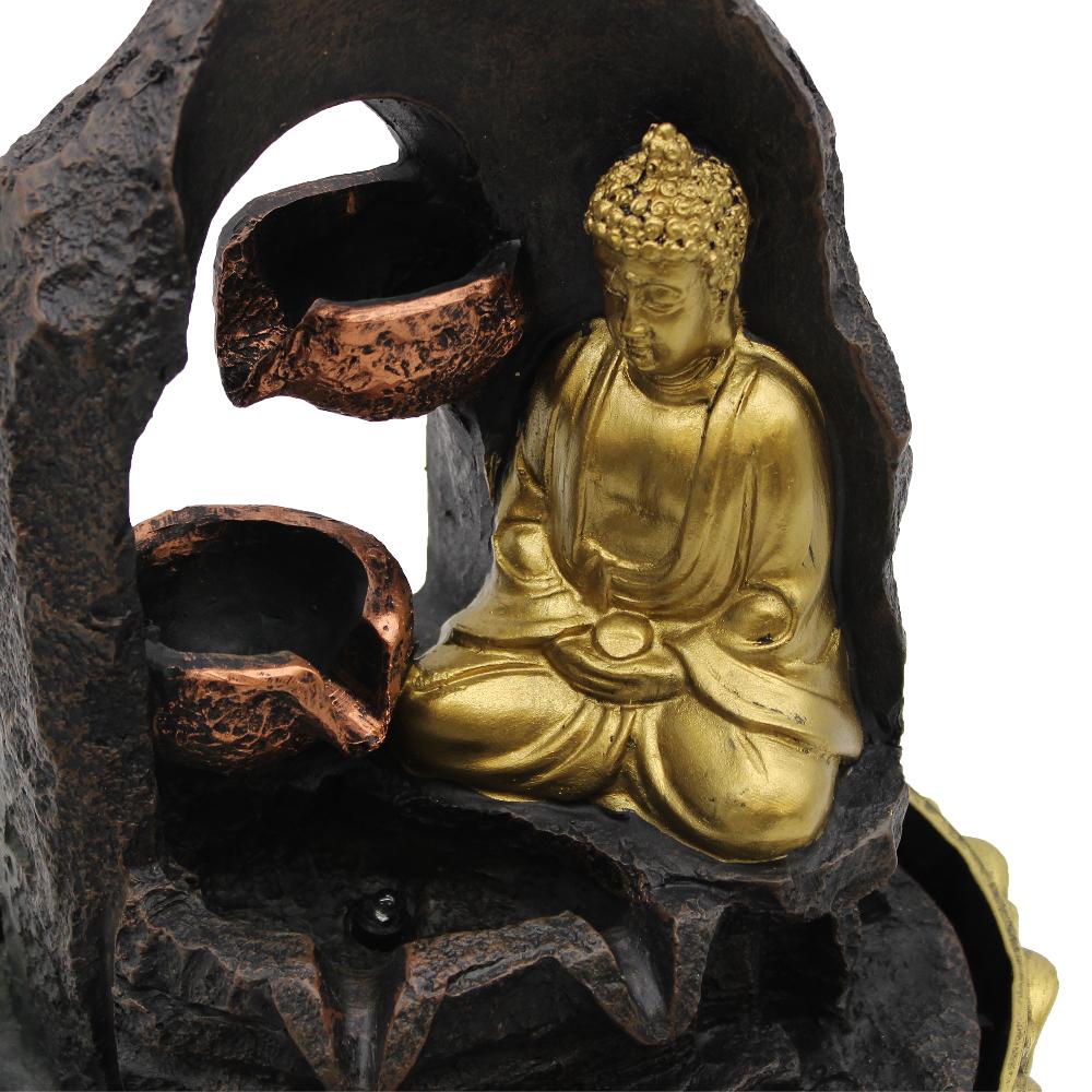 Ancient Wisdom Tabletop Water Feature - 30cm - Golden Meditating Buddha