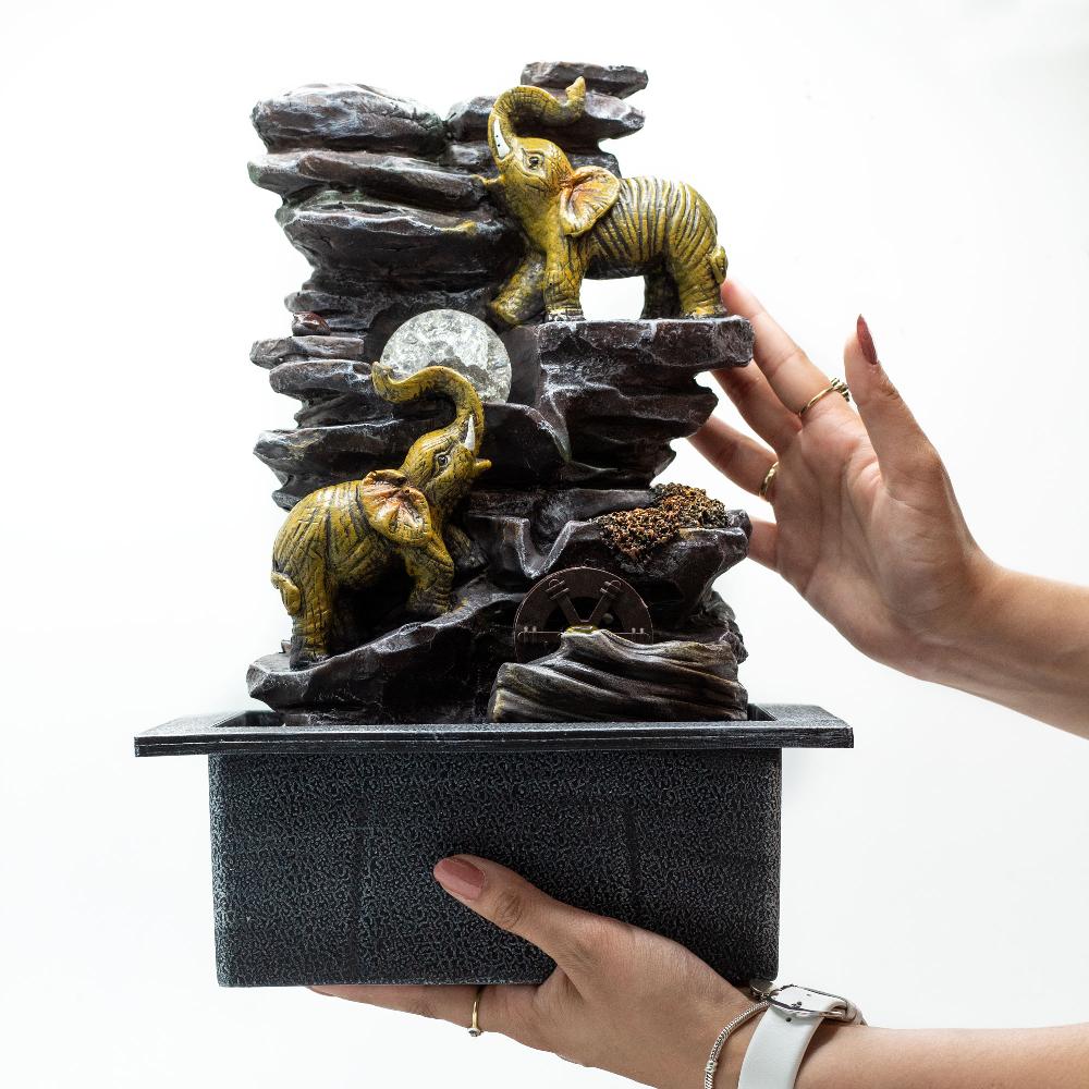 Ancient Wisdom Tabletop Water Feature - 35cm - Elephants Crystal Ball & Water Wheel