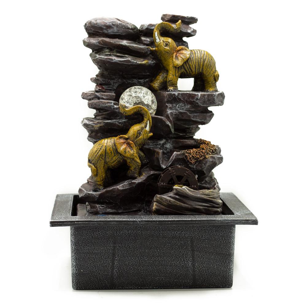 ancient wisdom Tabletop Water Feature - 35cm - Elephants Crystal Ball & Water Wheel