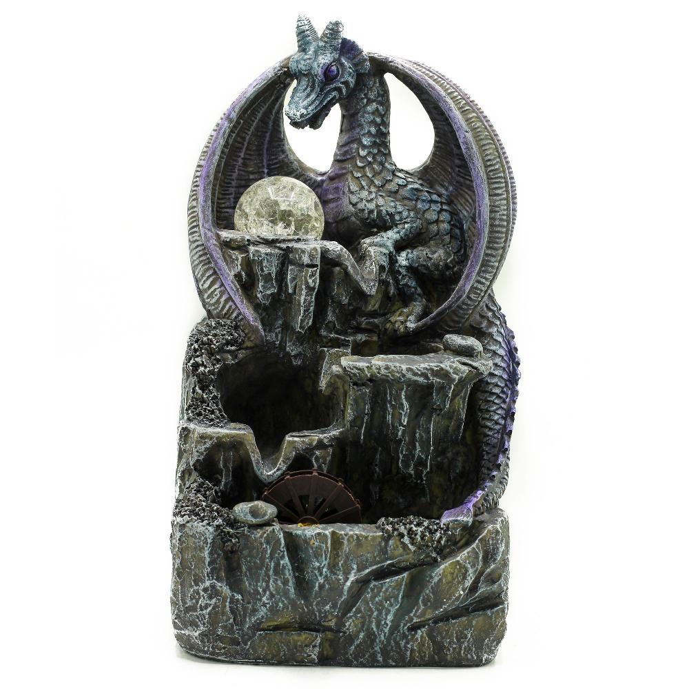 ancient wisdom Tabletop Water Feature - 35cm - Purple Dragon Crystal Ball & Water Wheel