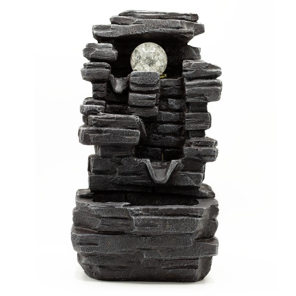 ancient wisdom Tabletop Water Feature - 35cm - Slab Rocks Formation & Crystal Ball