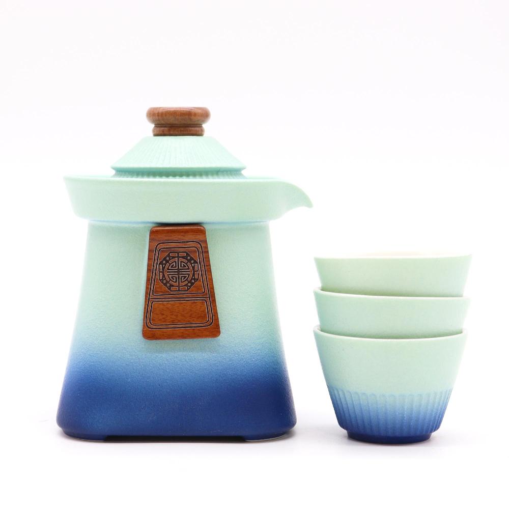 ancient wisdom Temple Teapot Set & Three Cups - Blue Heaven