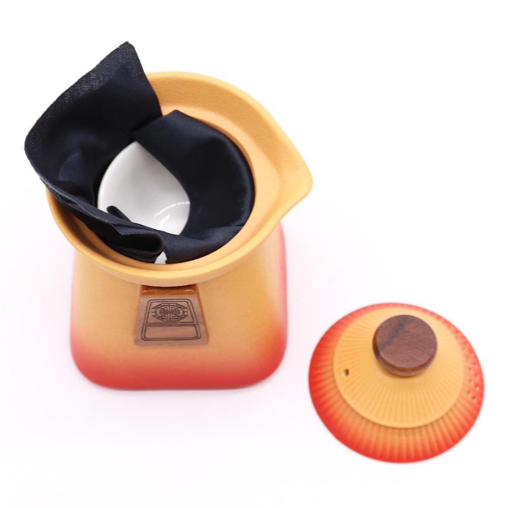 Ancient Wisdom Temple Teapot Set & Three Cups - Orange Earth