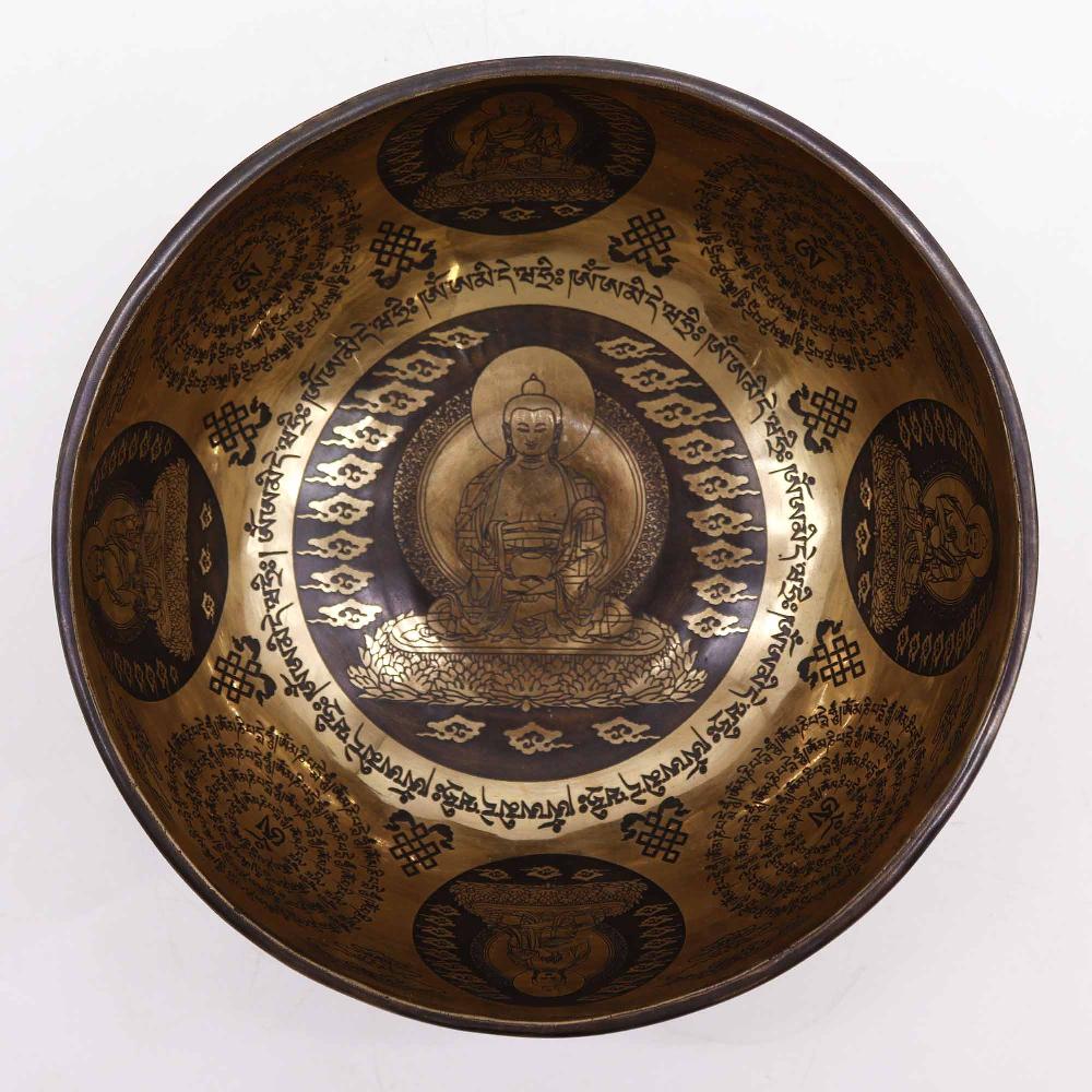 Ancient Wisdom Tibetan Healing Engraved Bowl - 21cm - 5 Buddhas