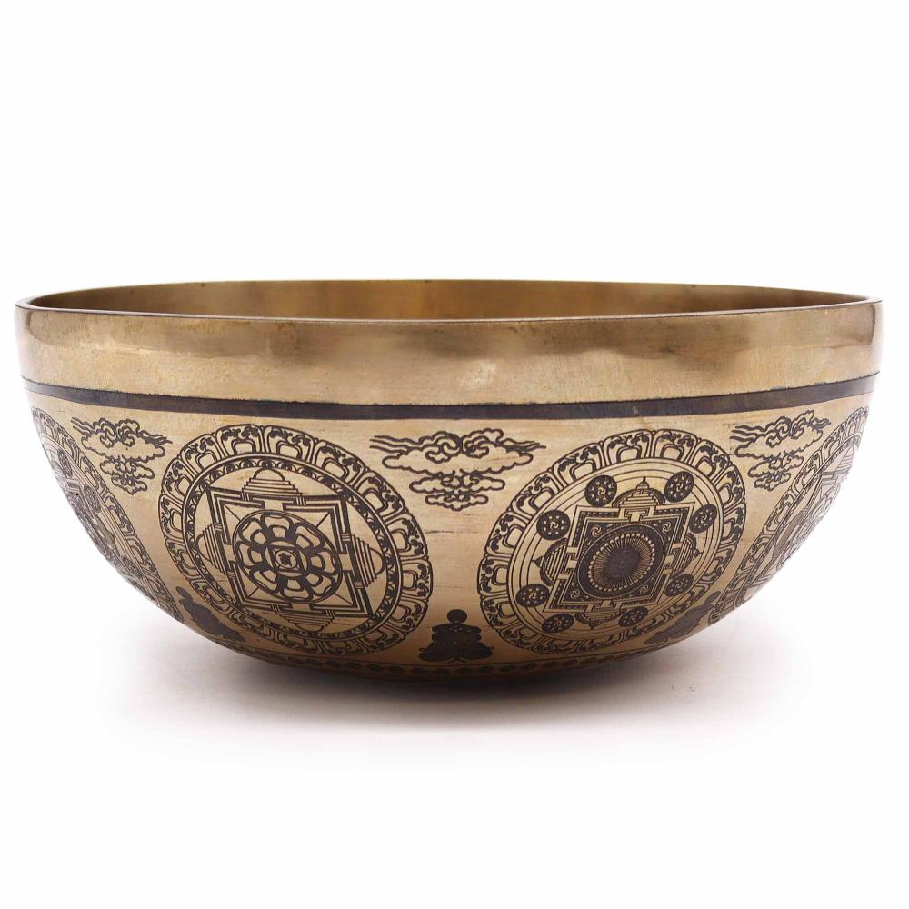 ancient wisdom Tibetan Healing Engraved Bowl - 21cm - 7 Chakras & Flower of Life