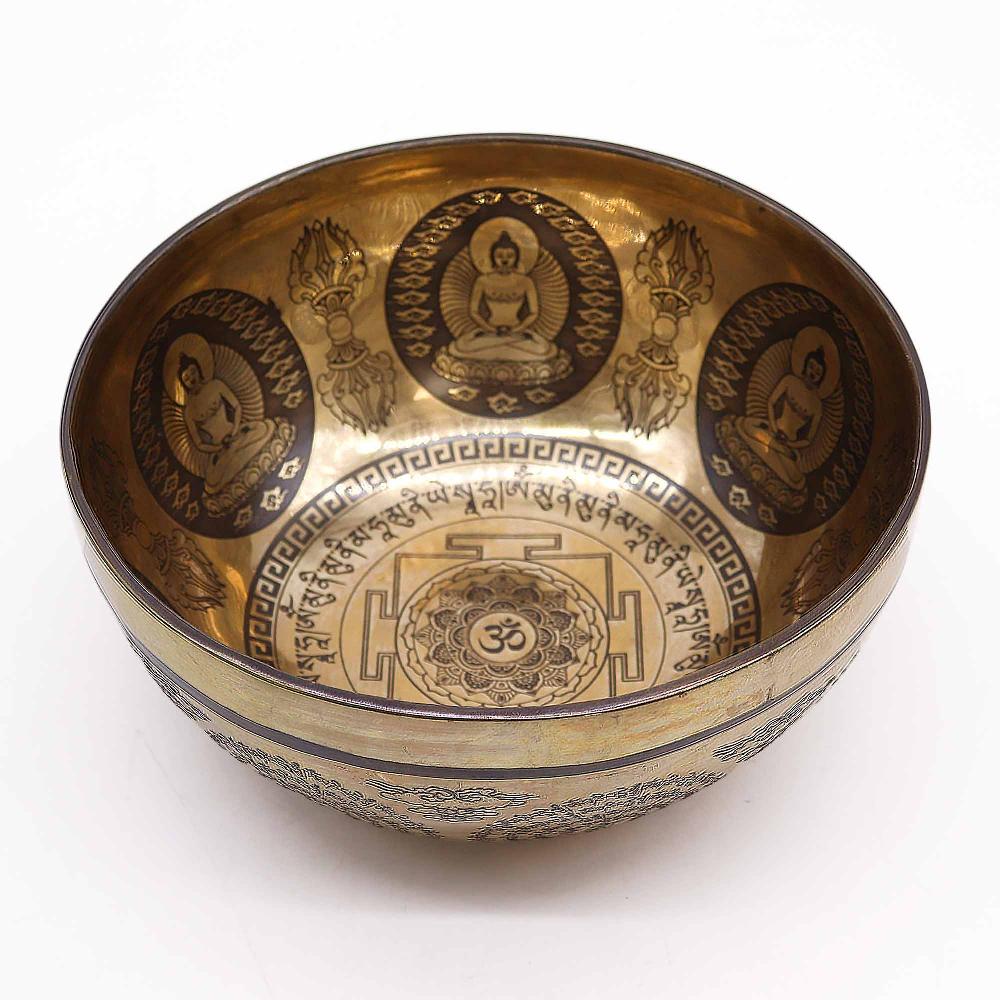 Ancient Wisdom Tibetan Healing Engraved Bowl - 21cm - Om & Buddha