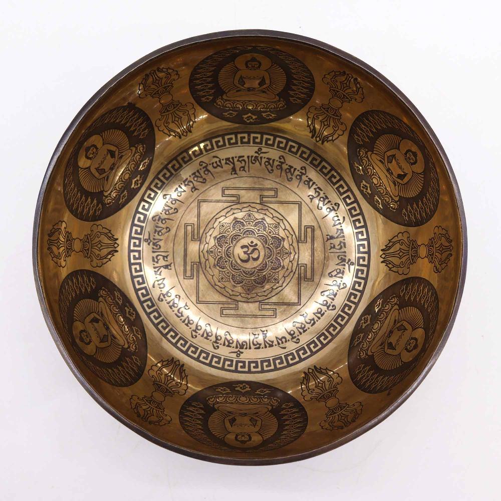 Ancient Wisdom Tibetan Healing Engraved Bowl - 21cm - Om & Buddha