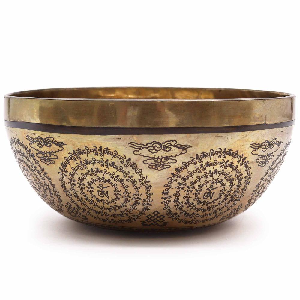 ancient wisdom Tibetan Healing Engraved Bowl - 21cm - Om & Buddha
