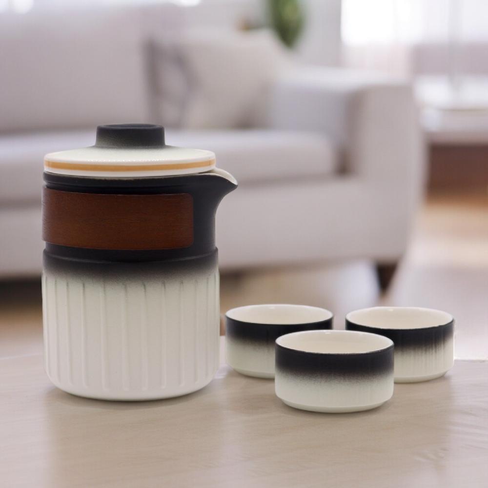 ancient wisdom Travel Ceramic Teapot Set - Three Friends - Travel Pack