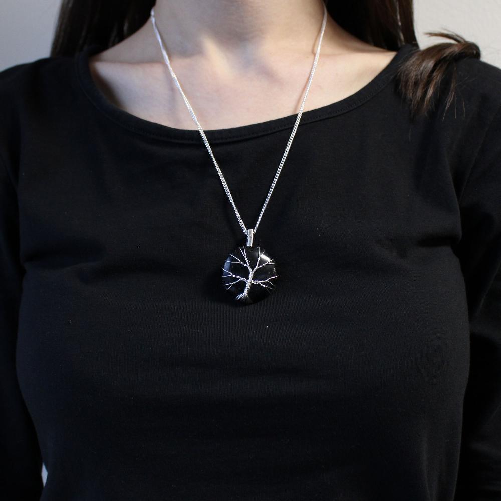 Ancient Wisdom Tree Of Life Gemstone Necklace - Black Onyx