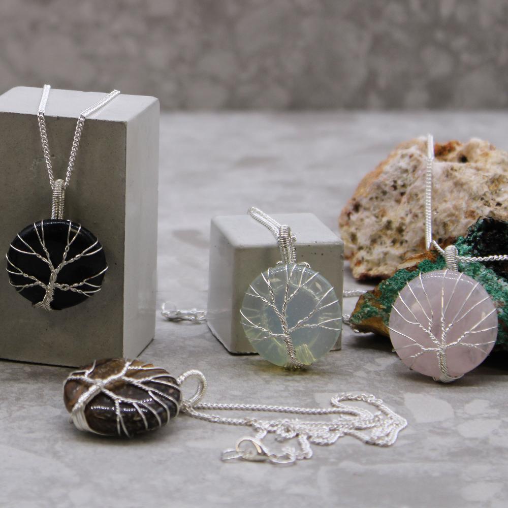 Ancient Wisdom Tree Of Life Gemstone Necklace - Opalite