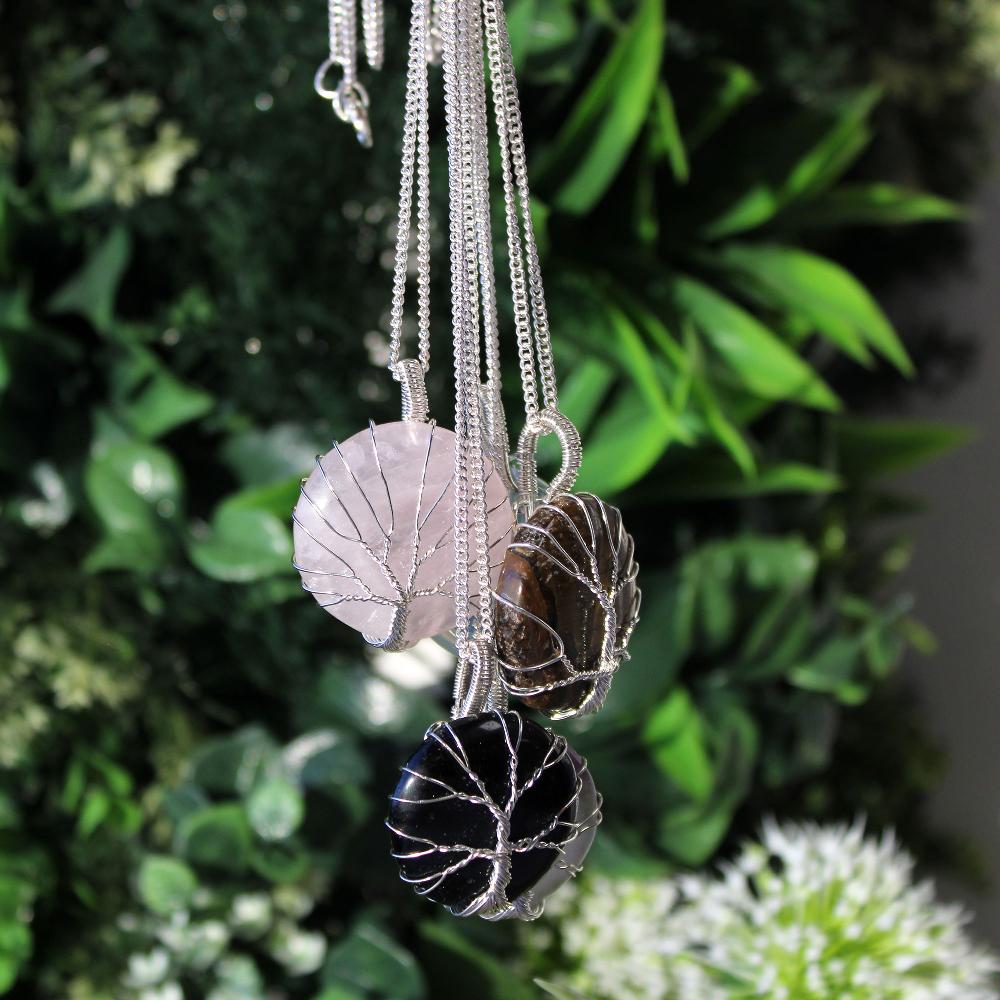 Ancient Wisdom Tree Of Life Gemstone Necklace - Rose Quartz
