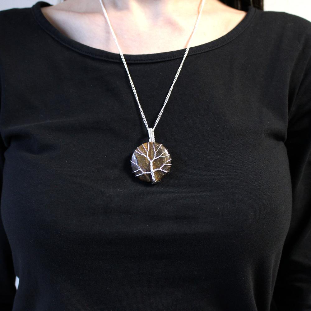 Ancient Wisdom Tree Of Life Gemstone Necklace - Tiger Eye