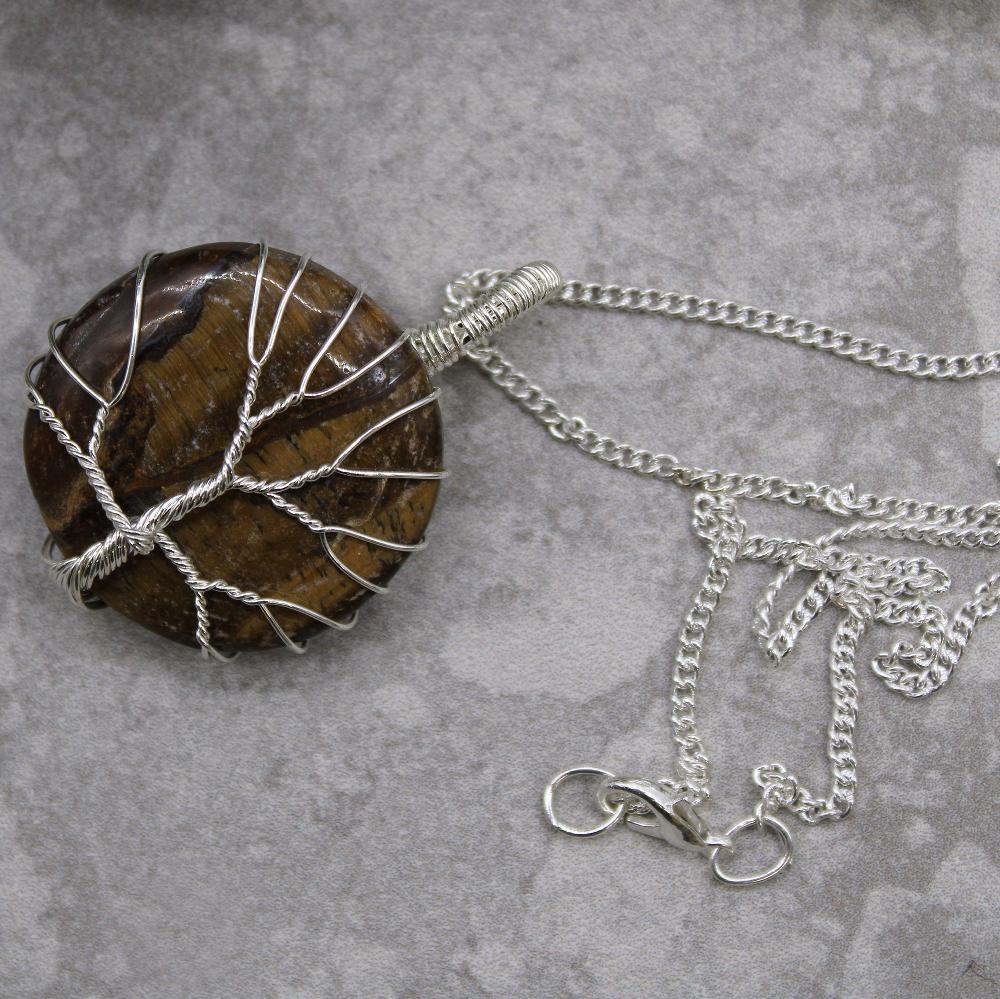 Ancient Wisdom Tree Of Life Gemstone Necklace - Tiger Eye