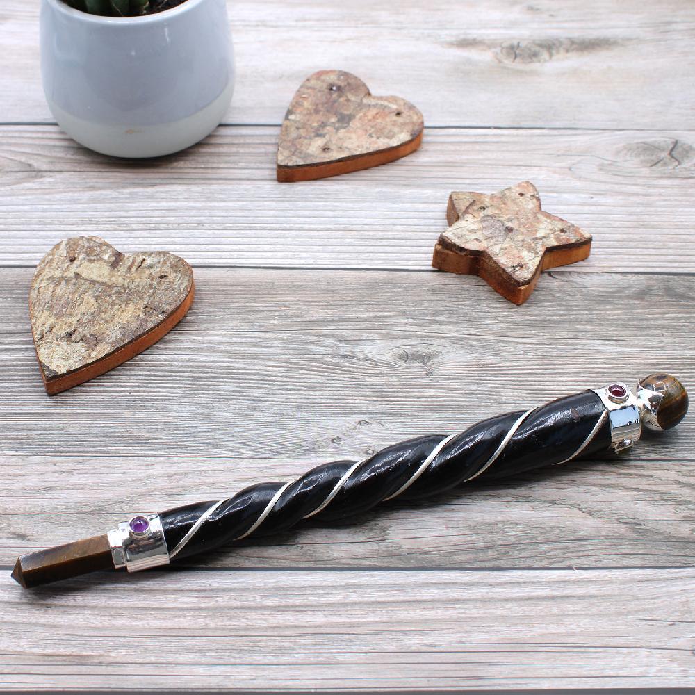 Ancient Wisdom Twisted Healing Wand - Copper Tiger Eye Star