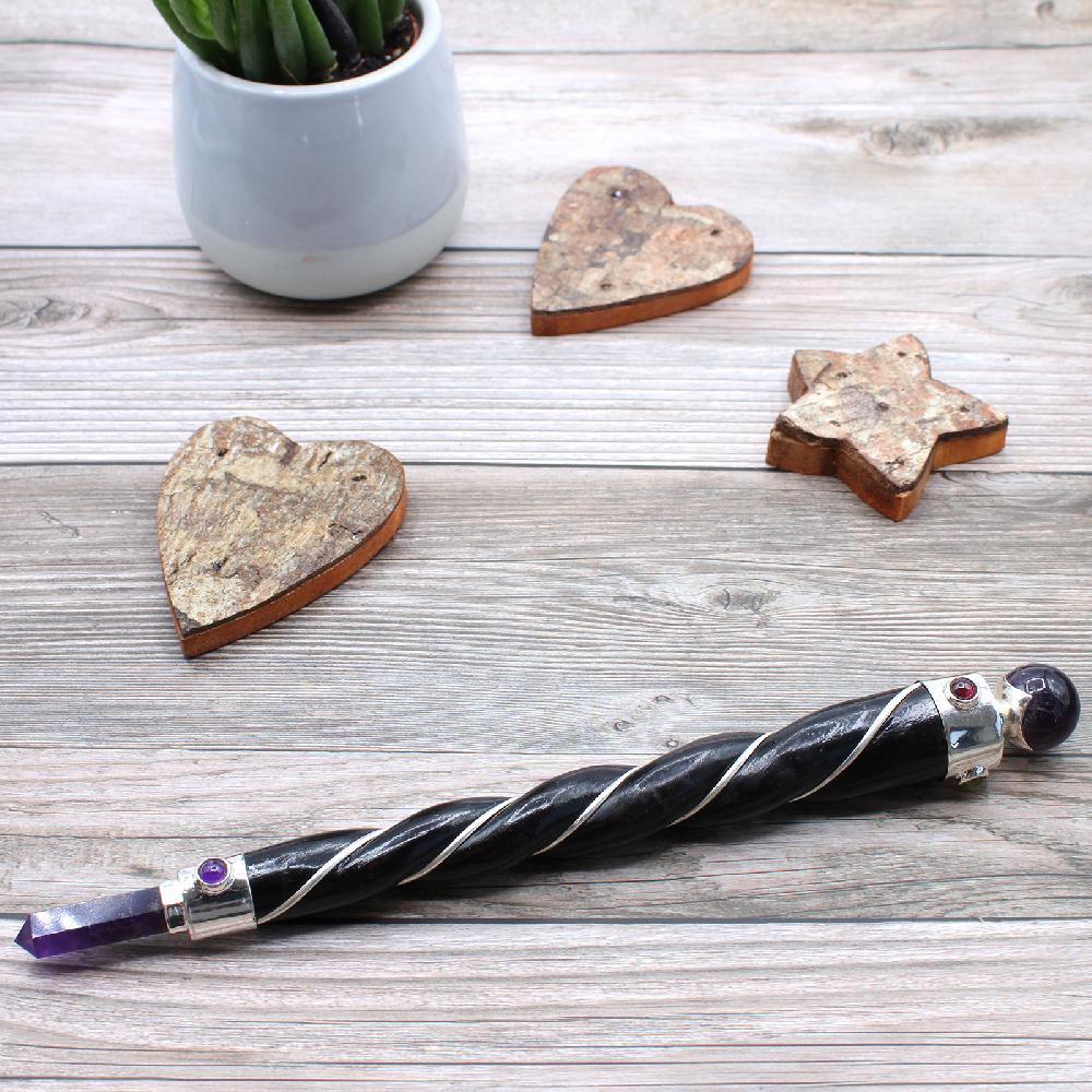 Ancient Wisdom Twisted Healing Wand - Silver Amethyst Sphere