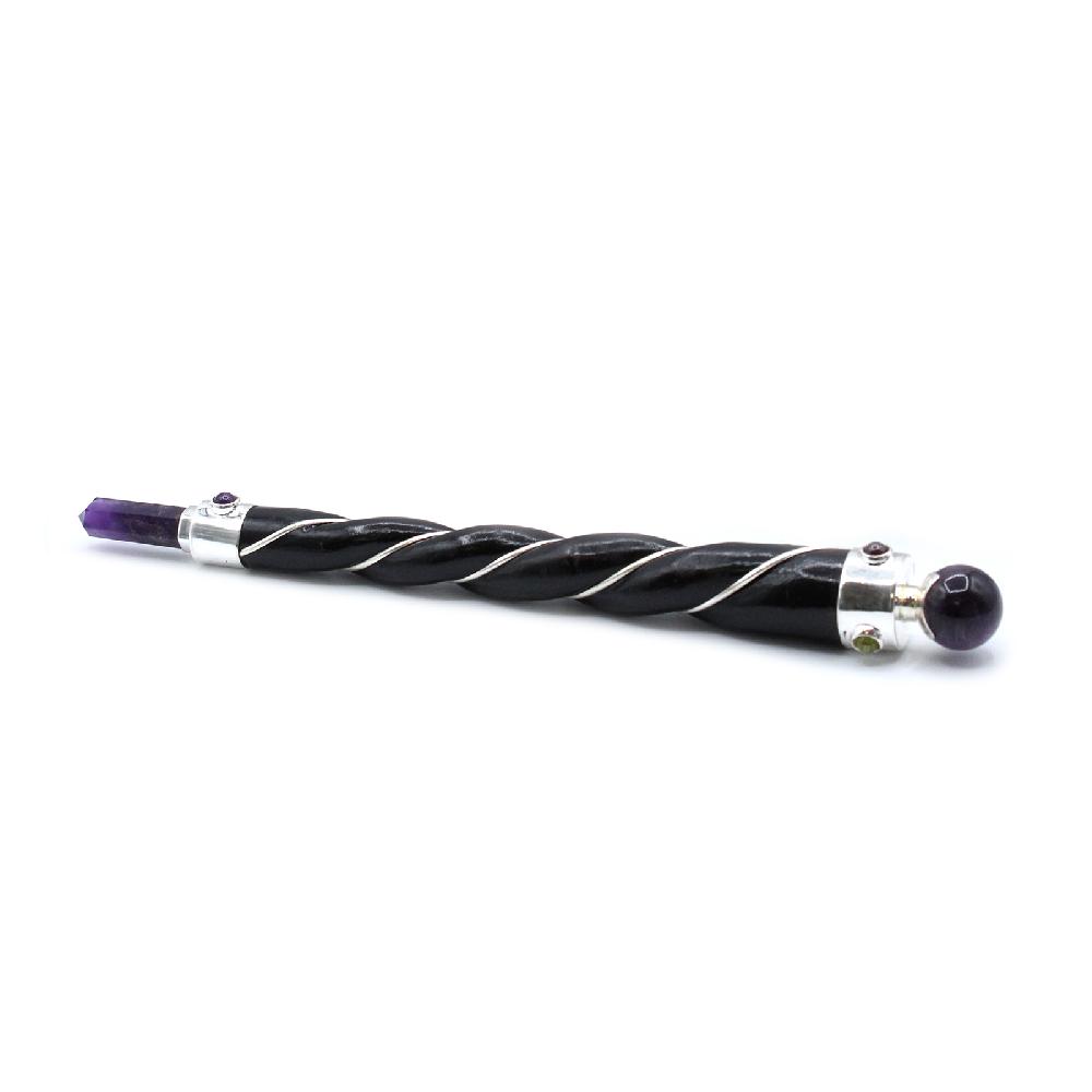 ancient wisdom Twisted Healing Wand - Silver Amethyst Sphere