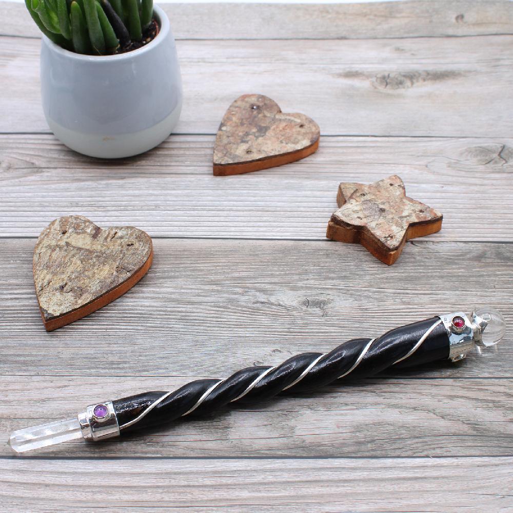 Ancient Wisdom Twisted Healing Wand - Silver Rock Quartz Sphere