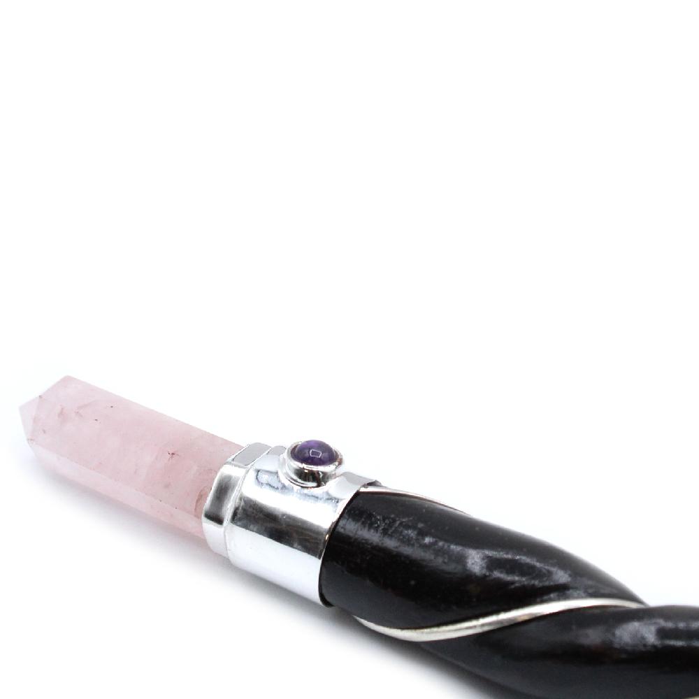 Ancient Wisdom Twisted Healing Wand - Silver Rose Quartz Sphere