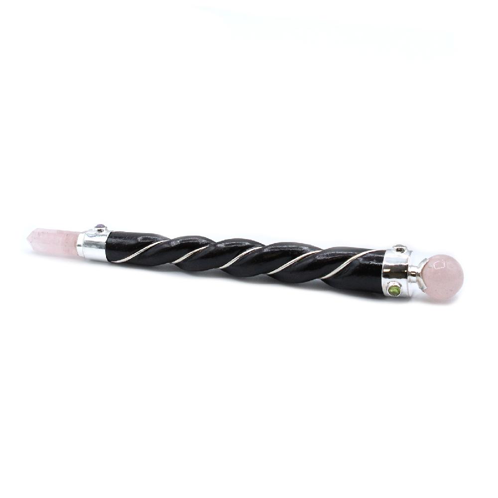 ancient wisdom Twisted Healing Wand - Silver Rose Quartz Sphere