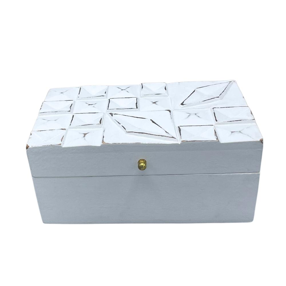 ancient wisdom Vintage Deco - Multi Purpose Box - 22x12x10cm - White Diamonds