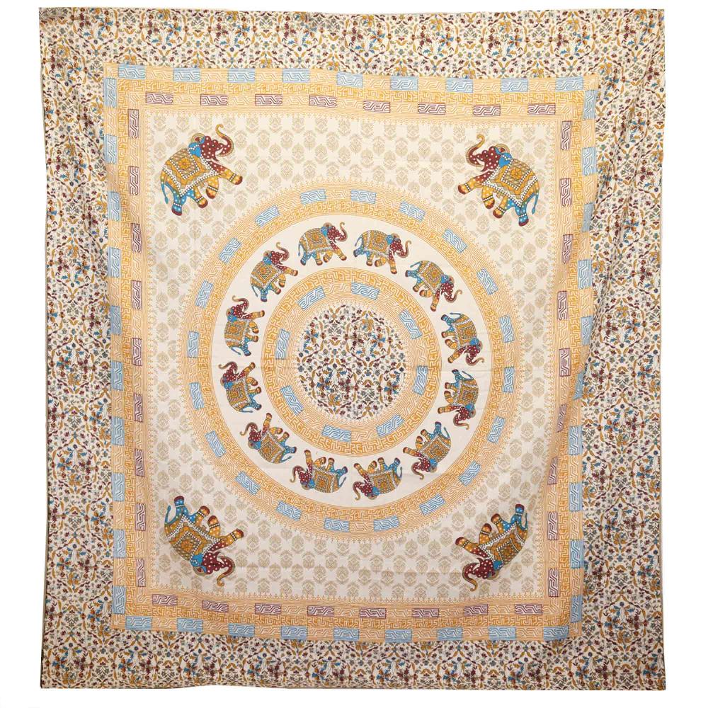 ancient wisdom Wall Hanging / Spread - Elephant Mandala - Brown/Orange on Cream