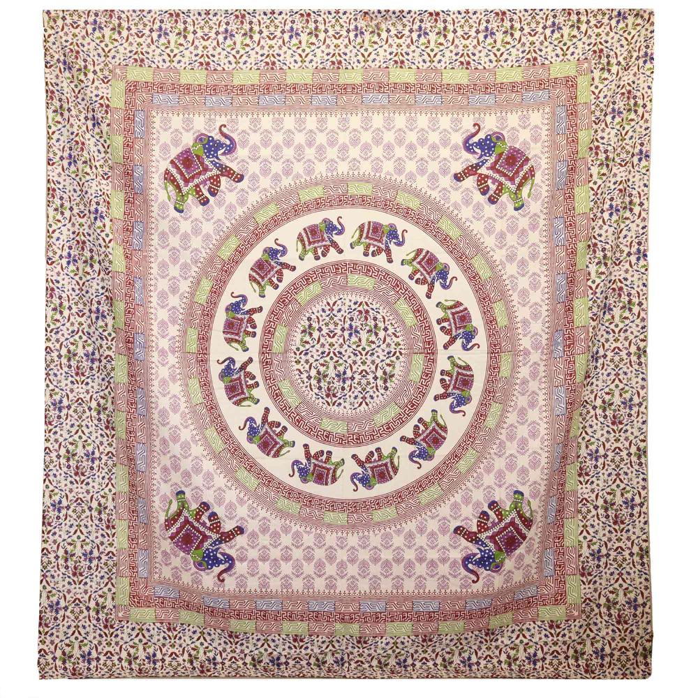 ancient wisdom Wall Hanging / Spread - Elephant Mandala - Purple/Blue on Cream