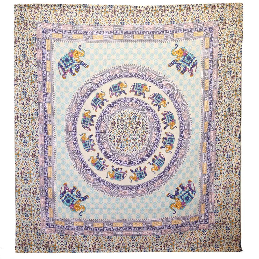 ancient wisdom Wall Hanging / Spread - Elephant Mandala - Turquoise/Blue on Cream