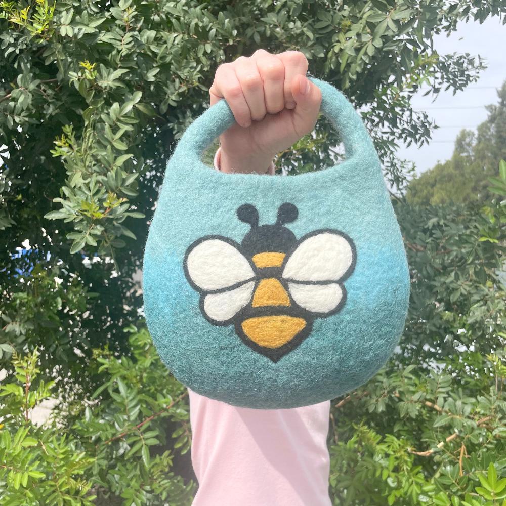 Ancient Wisdom Water Felted Bee Bag - One Handle With Magnet - Blue Green