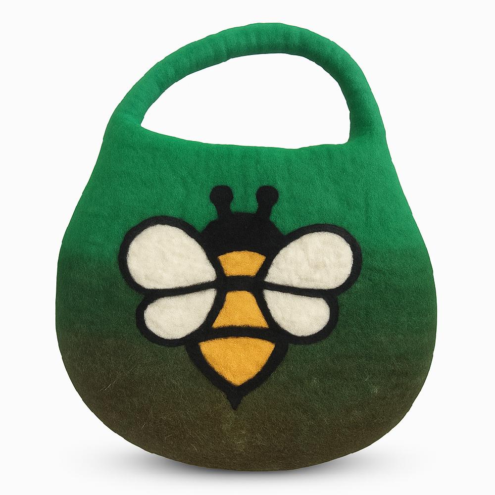 ancient wisdom Water Felted Bee Bag - One Handle with Magnet - Garden Greens