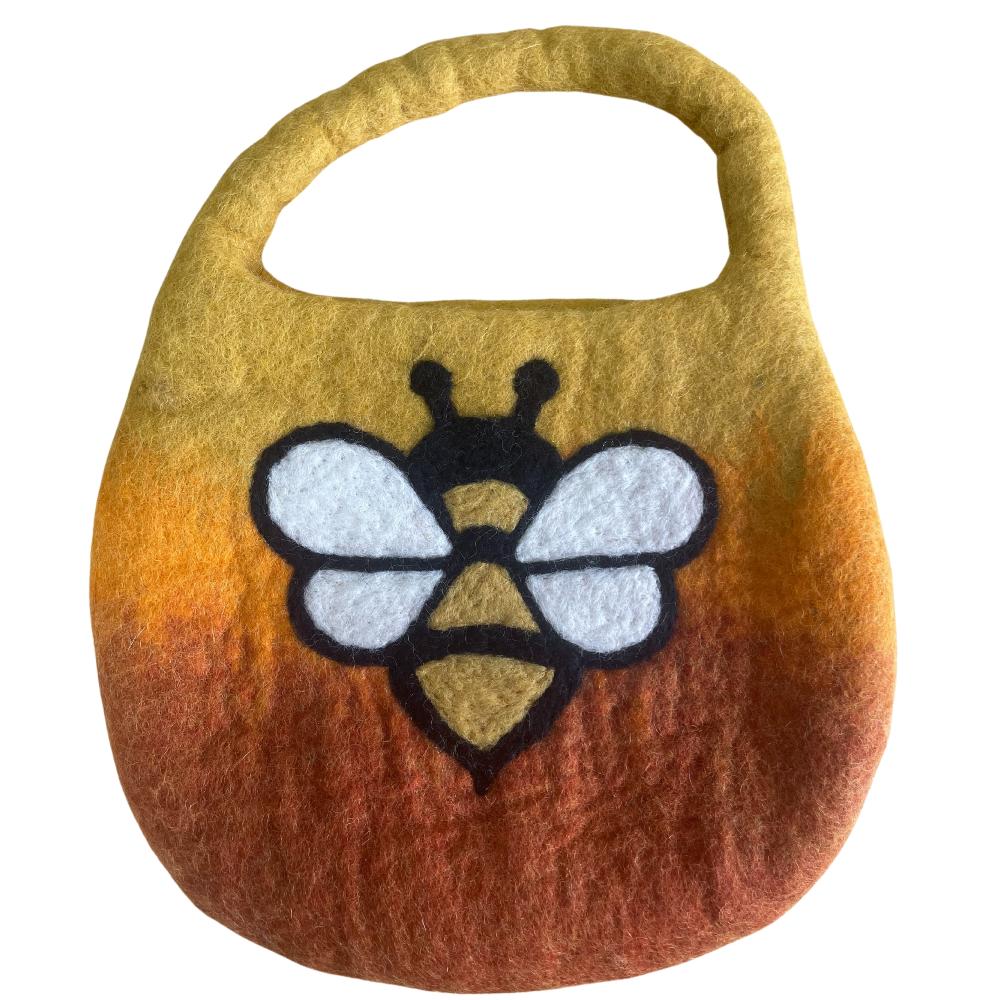 Ancient Wisdom Water Felted Bee Bag - One Handle With Magnet - Sunrise Orange