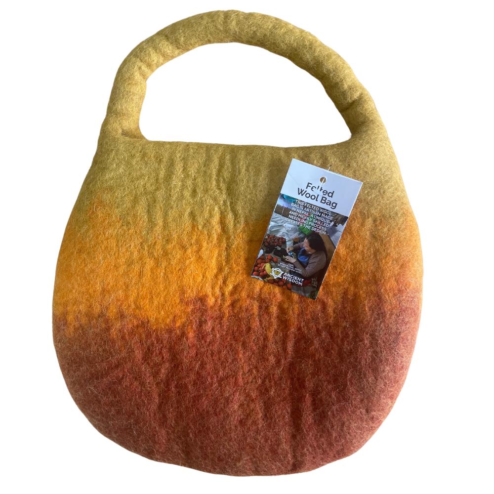 Ancient Wisdom Water Felted Bee Bag - One Handle With Magnet - Sunrise Orange