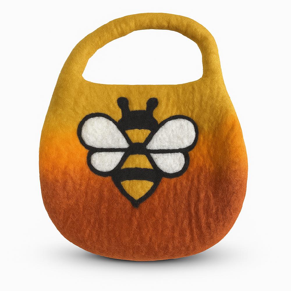 ancient wisdom Water Felted Bee Bag - One Handle with Magnet - Sunrise Orange