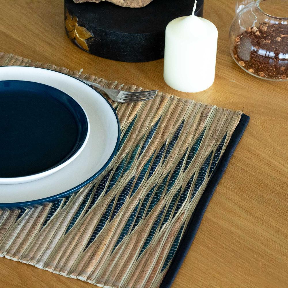 ancient wisdom Water Hyacinth Natural Placemat - Blue Waves