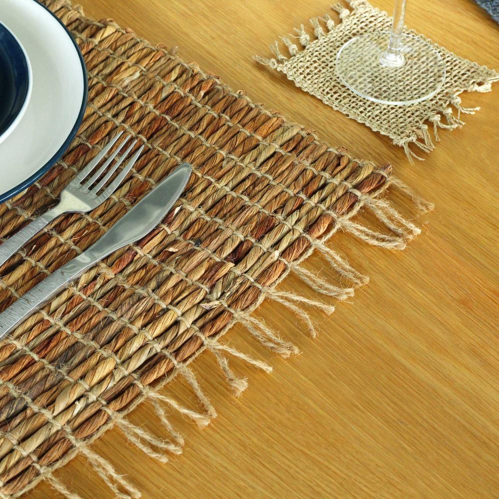 ancient wisdom Water Hyacinth Natural Placemat - Robusta and Fringe