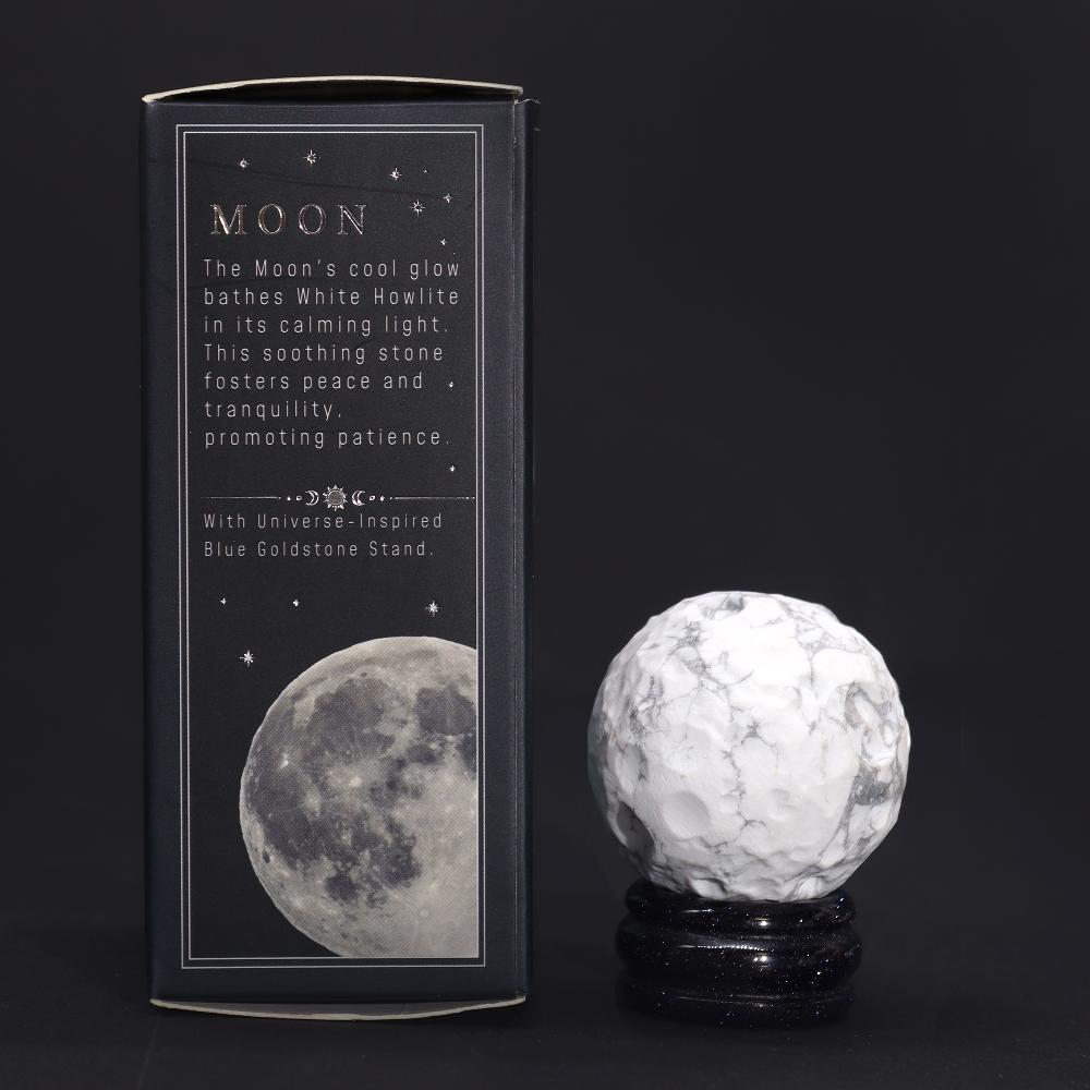 ancient wisdom White Howlite Planet on a Solar Goldstone Stand (MOON) - 40mm