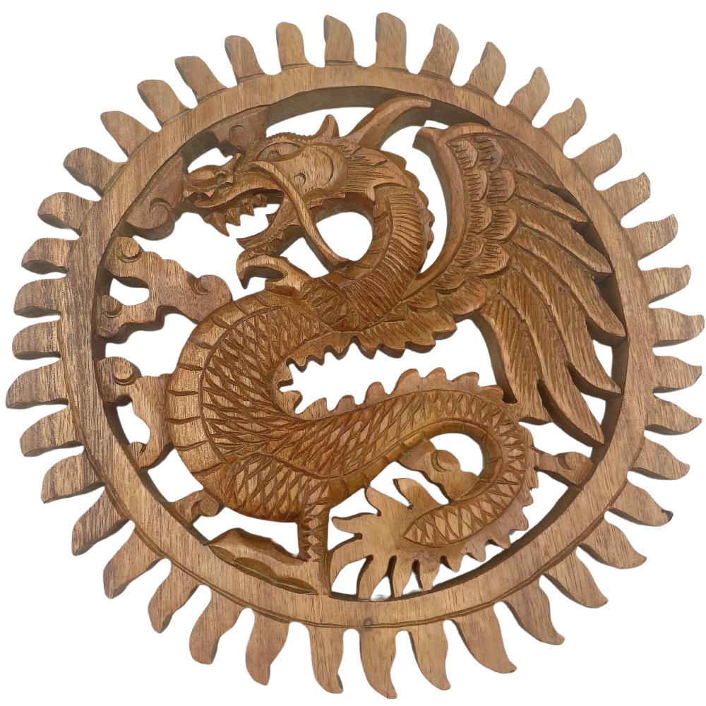 ancient wisdom Winged Sun Dragon Plaque Carving - 30m