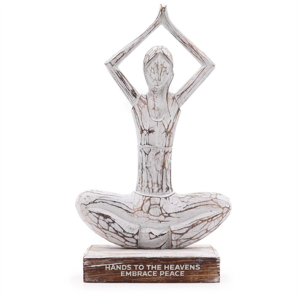 ancient wisdom Wooden Yoga Lady - Whitewash - Hands Up Pose