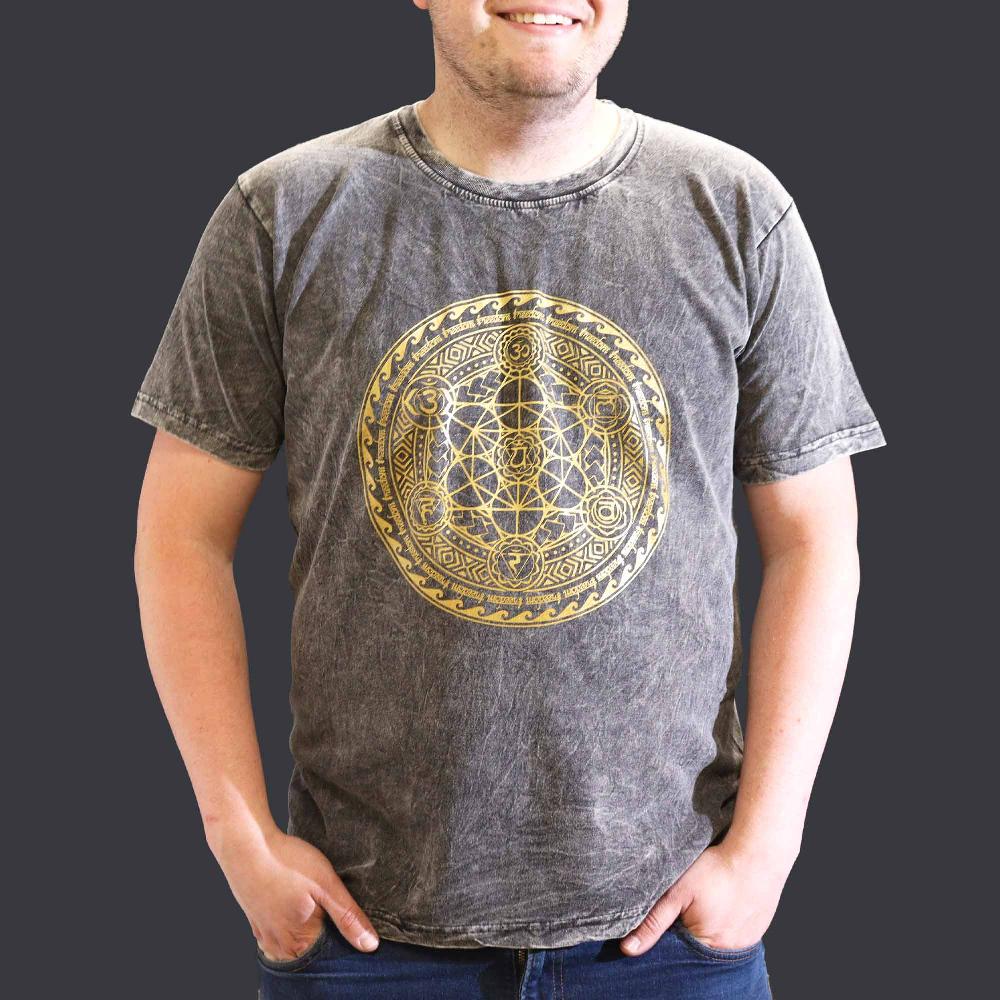 ancient wisdom XLarge Stone Washed T-Shirt - Chakra - Dark Grey
