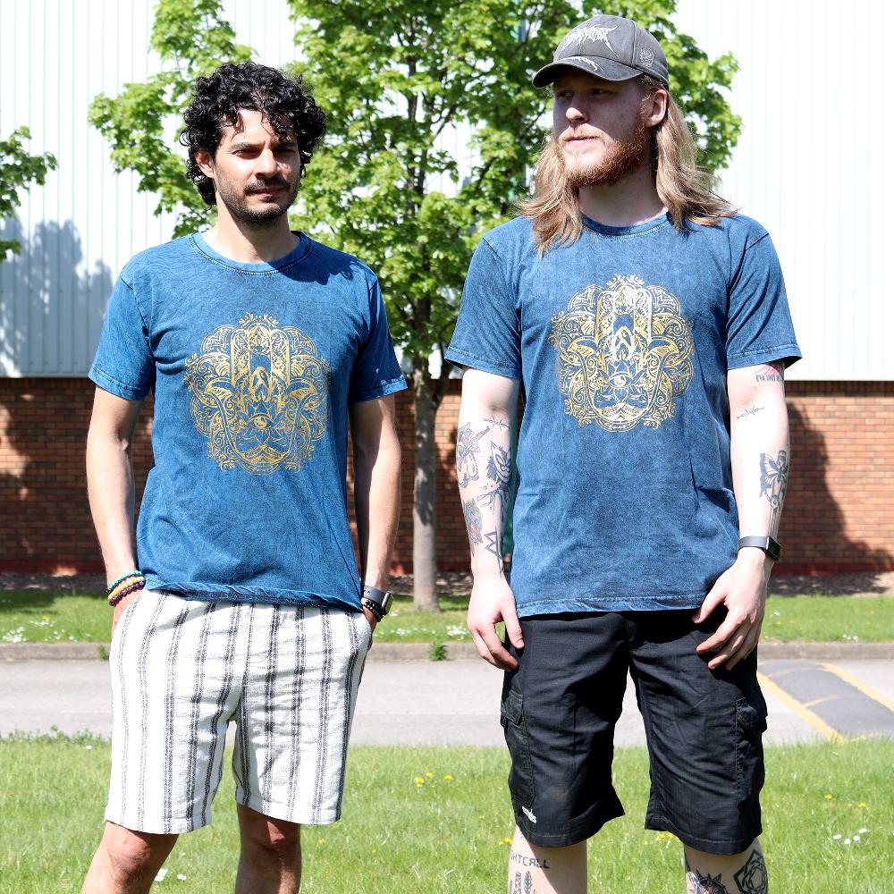 Ancient Wisdom XLarge Stone Washed T-Shirt - Hamsa - Blue