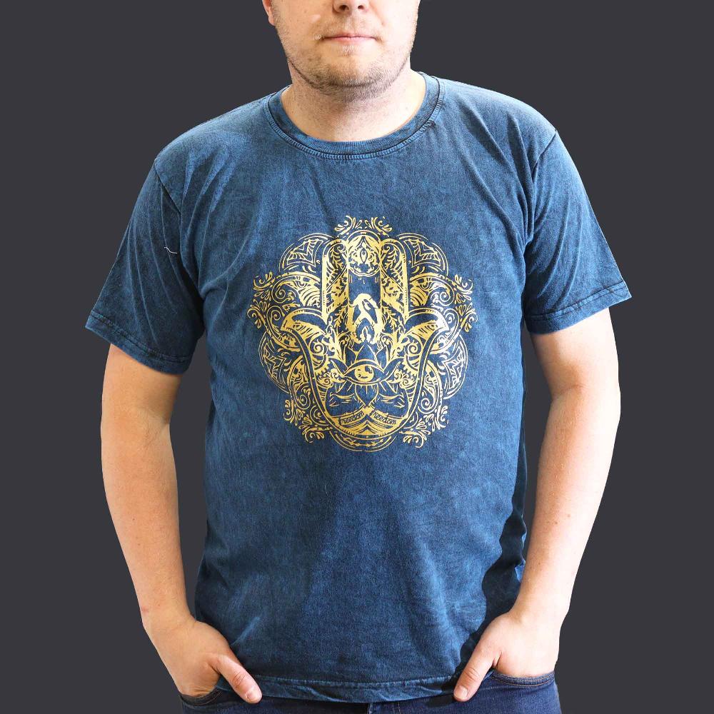 ancient wisdom XLarge Stone Washed T-Shirt - Hamsa - Blue