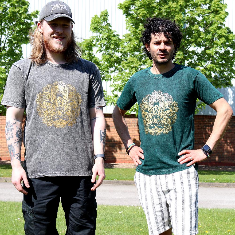Ancient Wisdom XLarge Stone Washed T-Shirt - Hamsa - Dark Grey