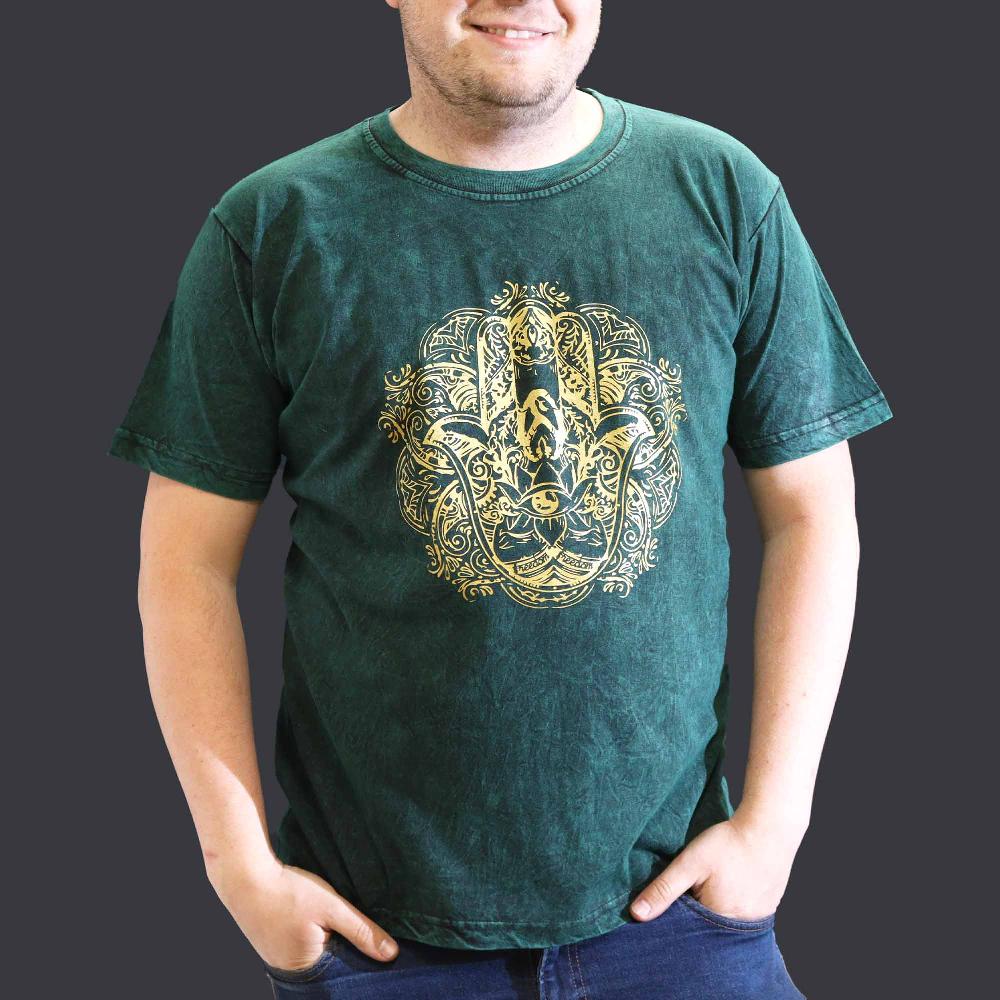 ancient wisdom XLarge Stone Washed T-Shirt - Hamsa - Green