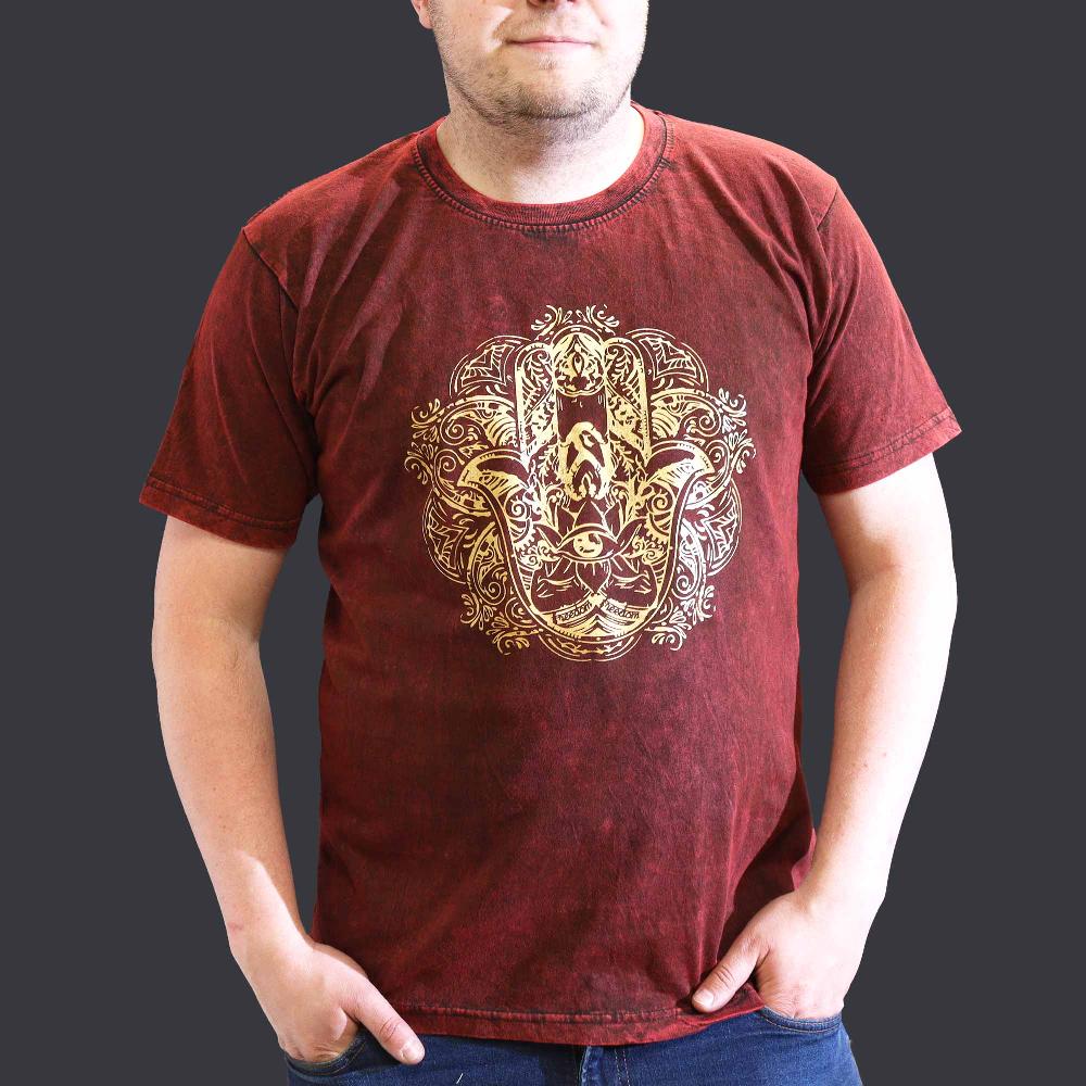 Ancient Wisdom XLarge Stone Washed T-Shirt - Hamsa - Maroon