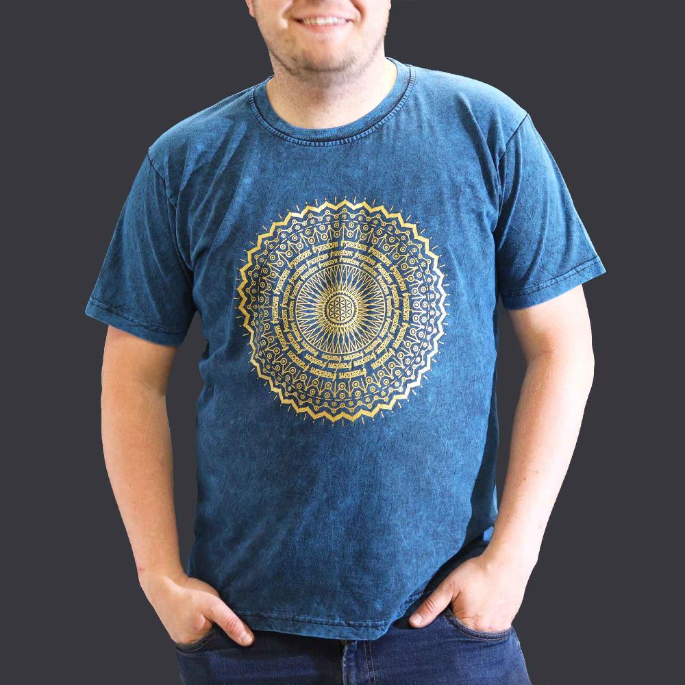 Ancient Wisdom XLarge Stone Washed T-Shirt - Mandala - Blue