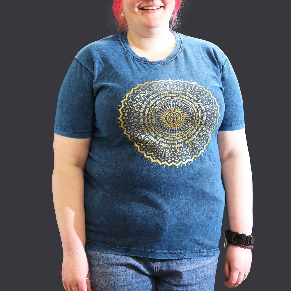 ancient wisdom XLarge Stone Washed T-Shirt - Mandala - Blue